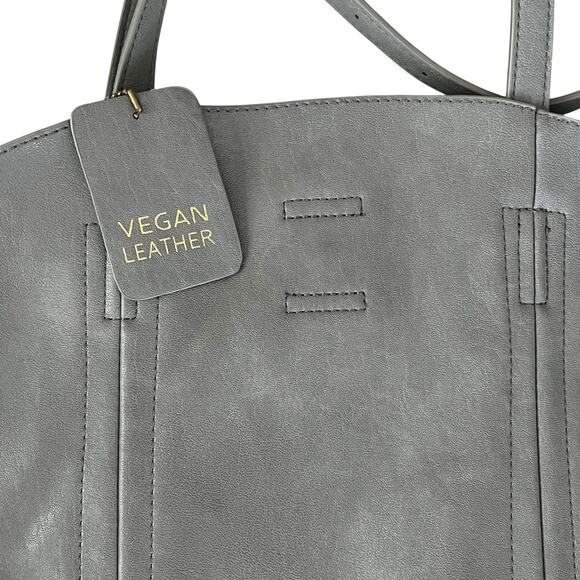Large Taupe Vegan Leather Tote Bag Crossbody Adjustable Strap NEW 16" x 14" NEW - Picture 6 of 7